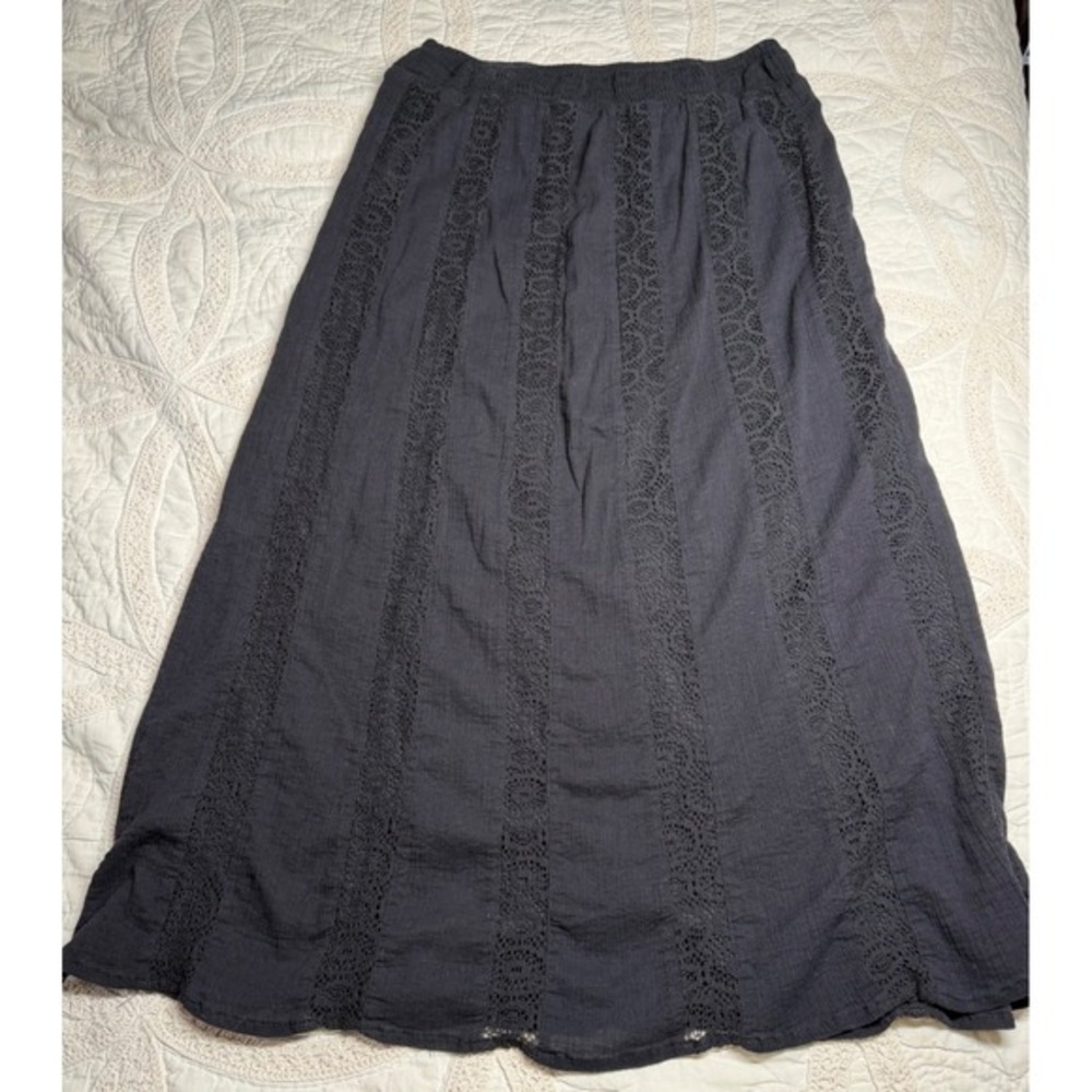 St. John's Bay Skirt Whimsigoth Black Crochet Lace‎ Cotton Gauze Festival Medium - Picture 6 of 7
